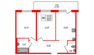 Квартира в ЖК «Дубровка. Park», 2 комнатная, 56.01 м², 3 этаж