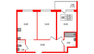 Квартира в ЖК «Дубровка. Park», 2 комнатная, 53.53 м², 3 этаж