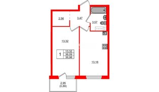 Квартира в ЖК «Дубровка. Park», 1 комнатная, 36.98 м², 5 этаж