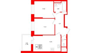 Квартира в ЖК «Аквилон Верба», 2 комнатная, 48.35 м², 3 этаж