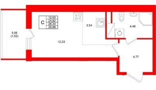 Квартира в ЖК «Аквилон Верба», студия, 26.34 м², 3 этаж