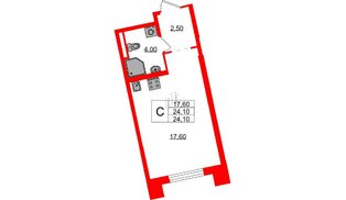 Квартира в ЖК Цивилизация на Неве, студия, 24.1 м², 2 этаж