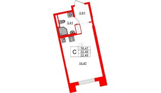 Квартира в ЖК Цивилизация на Неве, студия, 22.49 м², 3 этаж