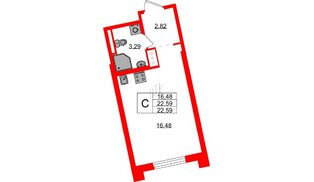 Квартира в ЖК Цивилизация на Неве, студия, 22.59 м², 5 этаж