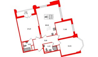 Квартира в ЖК Цивилизация на Неве, 3 комнатная, 93.16 м², 8 этаж