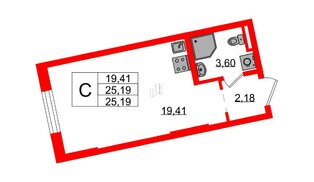 Квартира в ЖК Цивилизация на Неве, студия, 25.19 м², 2 этаж
