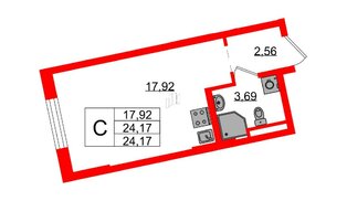 Квартира в ЖК Цивилизация на Неве, студия, 24.17 м², 2 этаж