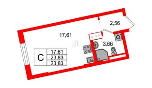 Квартира в ЖК Цивилизация на Неве, студия, 23.83 м², 3 этаж