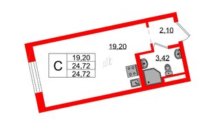 Квартира в ЖК Цивилизация на Неве, студия, 24.72 м², 2 этаж