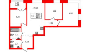 Квартира в ЖК NEWПИТЕР, 3 комнатная, 66.85 м², 3 этаж
