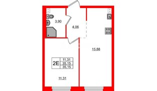 Квартира в ЖК «Дубровка. Park», 1 комнатная, 35.15 м², 1 этаж