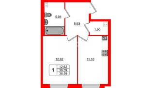 Квартира в ЖК «Дубровка. Park», 1 комнатная, 36.59 м², 1 этаж