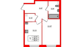 Квартира в ЖК «Дубровка. Park», 1 комнатная, 38.41 м², 1 этаж