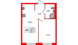 Квартира в ЖК «Дубровка. Park», 1 комнатная, 35.11 м², 1 этаж