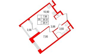 Квартира в ЖК «Нигилист», 1 комнатная, 26.33 м², 6 этаж