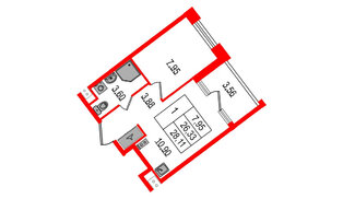 Квартира в ЖК Нигилист, 1 комнатная, 26.33 м², 11 этаж
