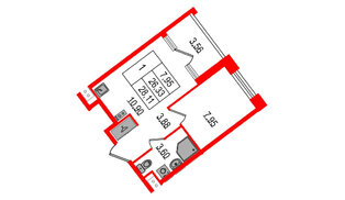 Квартира в ЖК Нигилист, 1 комнатная, 26.33 м², 11 этаж