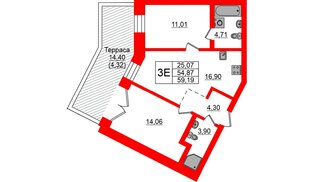 Квартира в ЖК NEWПИТЕР, 2 комнатная, 59.19 м², 2 этаж