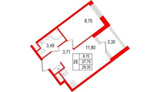 Квартира в ЖК «Нигилист», 1 комнатная, 27.7 м², 2 этаж