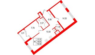 Квартира в ЖК «Нигилист», 2 комнатная, 49.05 м², 10 этаж