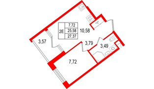 Квартира в ЖК «Нигилист», 1 комнатная, 25.58 м², 3 этаж
