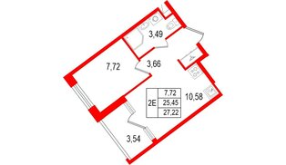 Квартира в ЖК «Нигилист», 1 комнатная, 25.45 м², 3 этаж