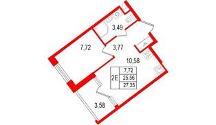 Квартира в ЖК «Нигилист», 1 комнатная, 25.56 м², 8 этаж
