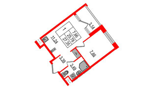 Квартира в ЖК Нигилист, 1 комнатная, 25.78 м², 8 этаж