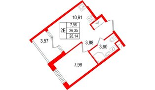 Квартира в ЖК «Нигилист», 1 комнатная, 26.35 м², 2 этаж