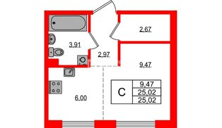 Квартира в ЖК «ЛесАрт», студия, 25.02 м², 1 этаж