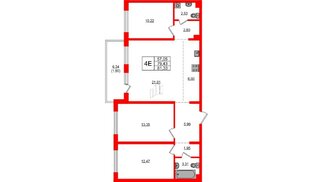 Квартира в ЖК «ЛесART», 3 комнатная, 81.33 м², 12 этаж
