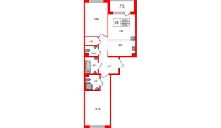 Квартира в ЖК «ЛесАрт», 2 комнатная, 58.55 м², 9 этаж