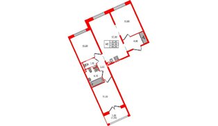 Квартира в ЖК «Пулково Лейк», 3 комнатная, 66 м², 4 этаж
