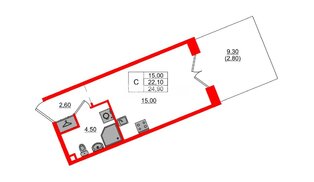 Квартира в ЖК «Пулково Лейк», студия, 24.9 м², 1 этаж