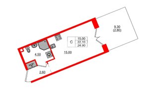 Квартира в ЖК «Пулково Лейк», студия, 24.9 м², 1 этаж