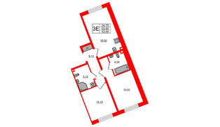 Квартира в ЖК «Пулково Lake», 2 комнатная, 53.9 м², 1 этаж