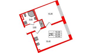 Квартира в ЖК «Пулково Лейк», 1 комнатная, 33.9 м², 3 этаж