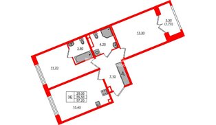 Квартира в ЖК «Пулково Лейк», 2 комнатная, 57.2 м², 4 этаж