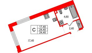 Квартира в ЖК «Пулково Лейк», студия, 24.4 м², 1 этаж