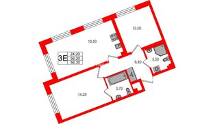 Квартира в ЖК «Пулково Лейк», 2 комнатная, 56.3 м², 2 этаж