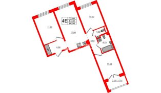 Квартира в ЖК «Пулково Лейк», 3 комнатная, 66.3 м², 4 этаж