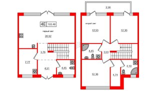 Квартира в ЖК Моменты. Repino, 3 комнатная, 103.48 м², 1 этаж