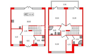 Квартира в ЖК Моменты. Repino, 3 комнатная, 103.48 м², 1 этаж