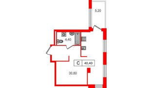 Апартаменты в ЖК Апартаменты Gler, студия, 40.4 м², 3 этаж