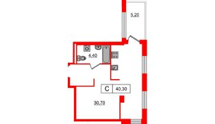 Апартаменты в ЖК Апартаменты «Глер», студия, 40.3 м², 6 этаж