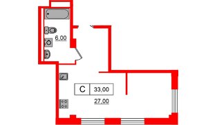 Апартаменты в ЖК Апартаменты «Глер», студия, 33 м², 6 этаж