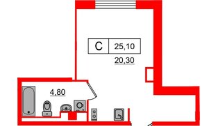 Апартаменты в ЖК Апартаменты «Глер», студия, 25.1 м², 6 этаж