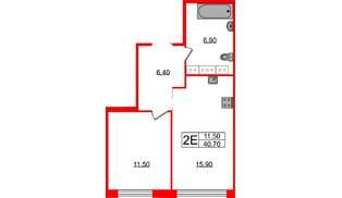 Квартира в ЖК Струны, 1 комнатная, 40.7 м², 3 этаж