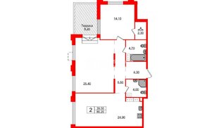 Квартира в ЖК Струны, 2 комнатная, 86.2 м², 22 этаж