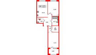 Квартира в ЖК Струны, 2 комнатная, 59.1 м², 8 этаж